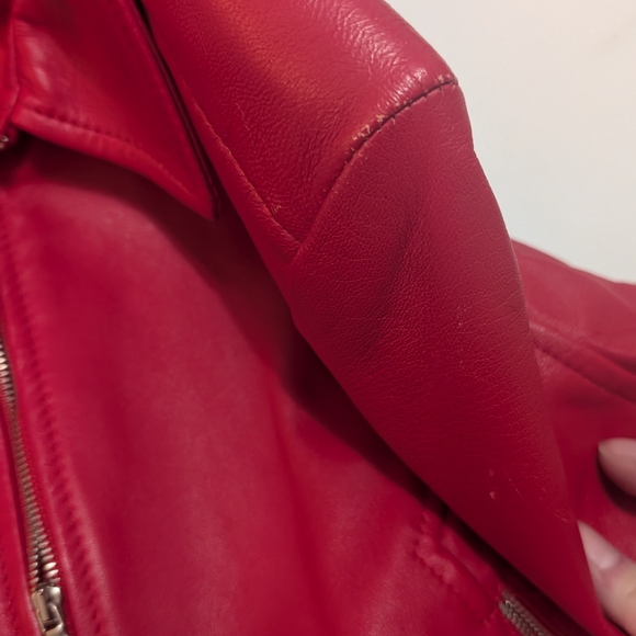 Vintage Italian Genuine Red Leather Cropped Biker Jacket - Picture 8 of 8